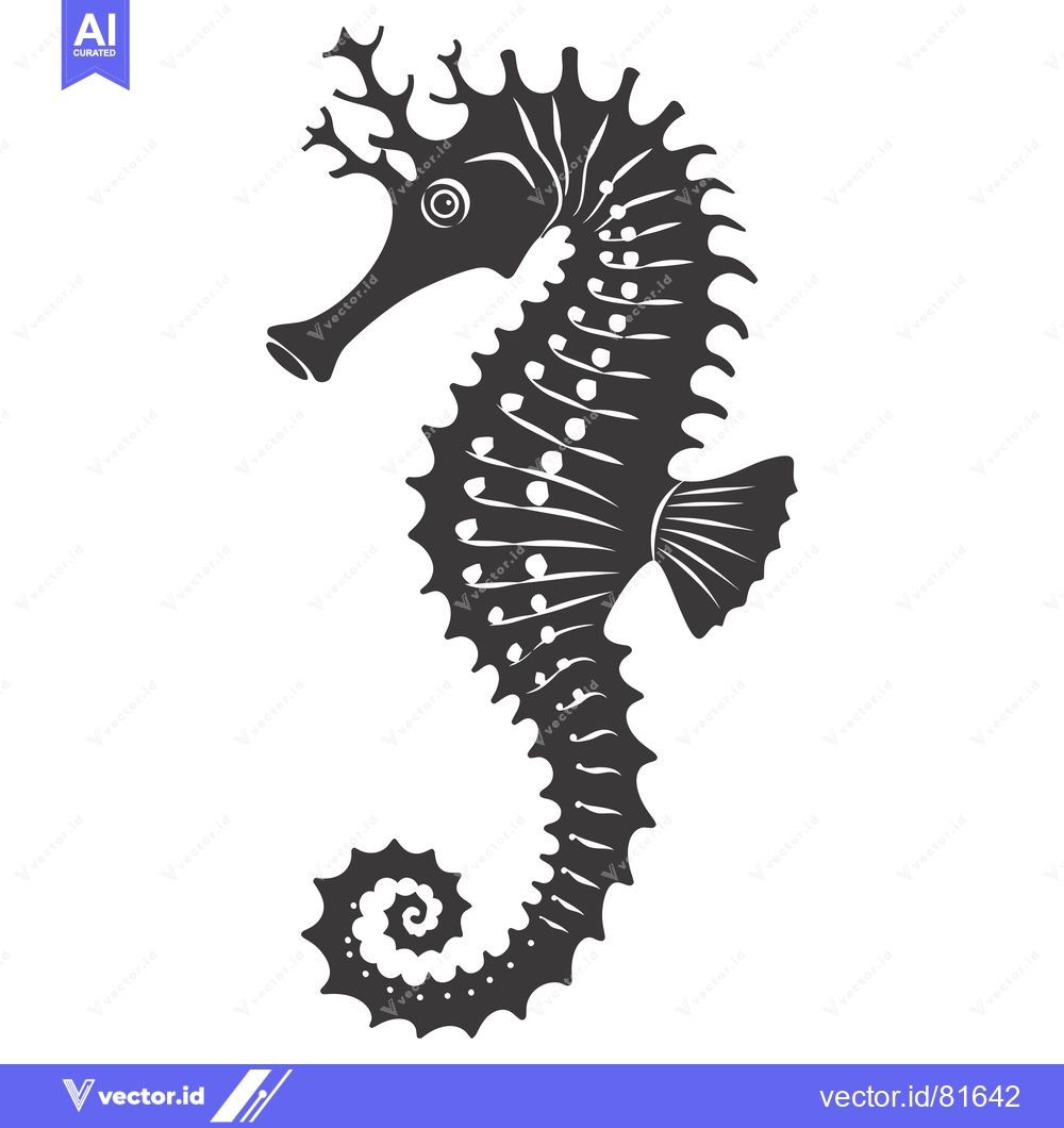 Premium Vector of Black and White Illustration of a Seahorse with Detailed Features