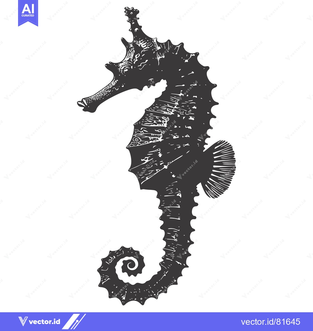 Premium Vector dari Black and White Silhouette of a Seahorse