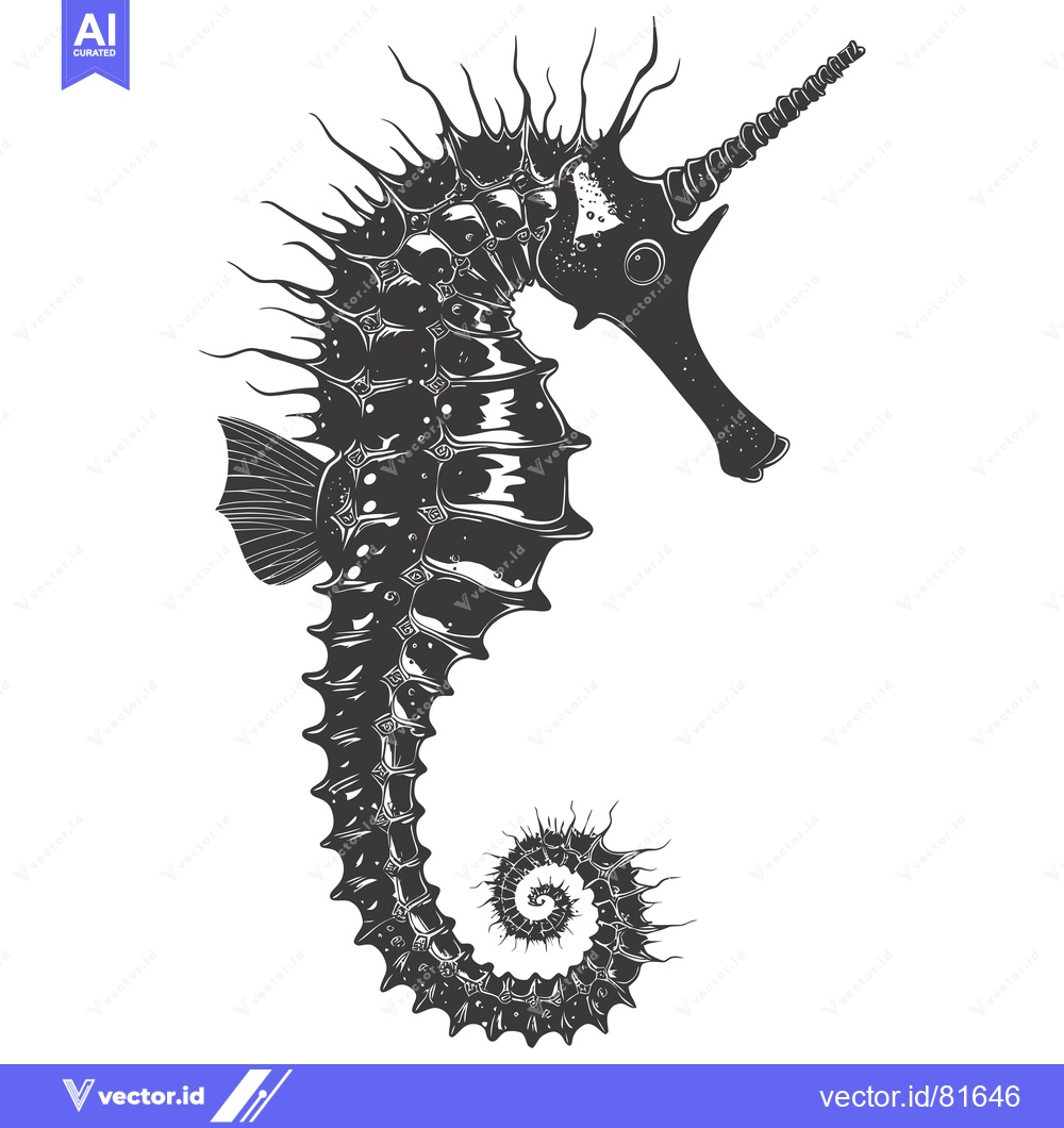 Premium Vector dari A Detailed Illustration of a Seahorse with a Spiky Mane and a Spiral T