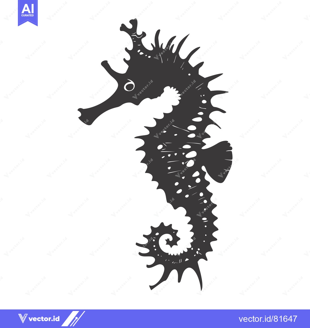 Premium Vector of A Detailed Black and White Silhouette of a Seahorse