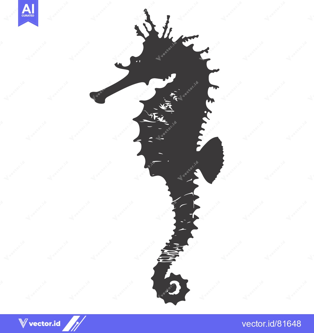 Premium Vector dari Black and white silhouette of a seahorse with a textured design