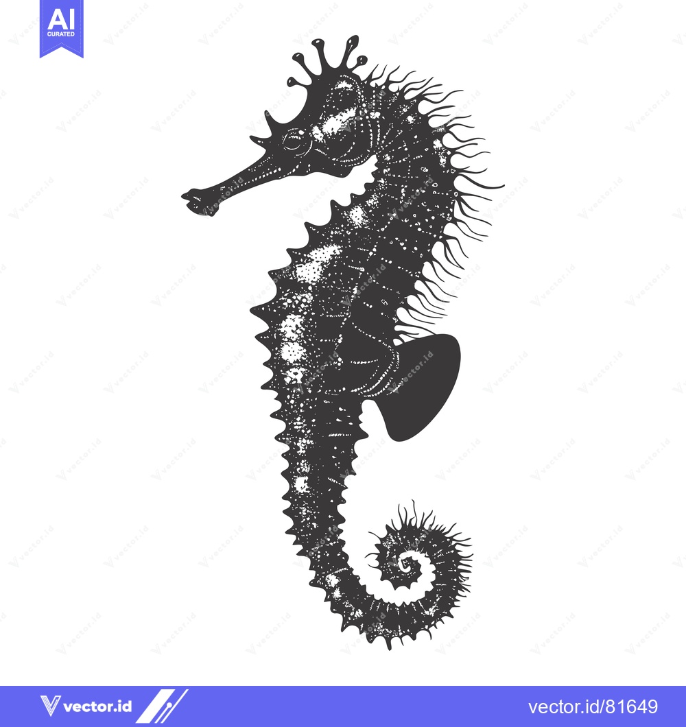 Premium Vector dari A detailed black and white illustration of a seahorse with a spiky cro