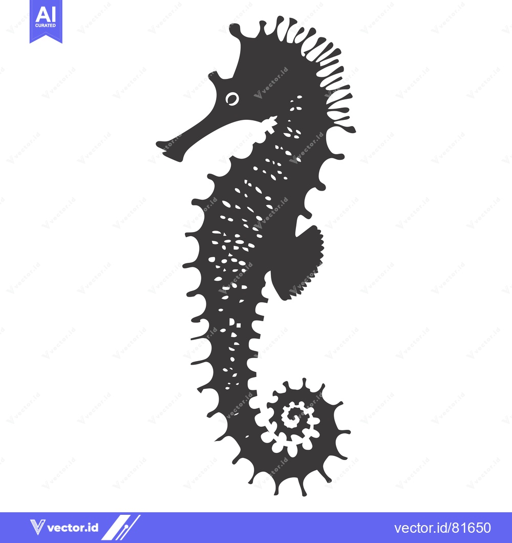 Premium Vector dari A Detailed Black and White Silhouette of a Seahorse