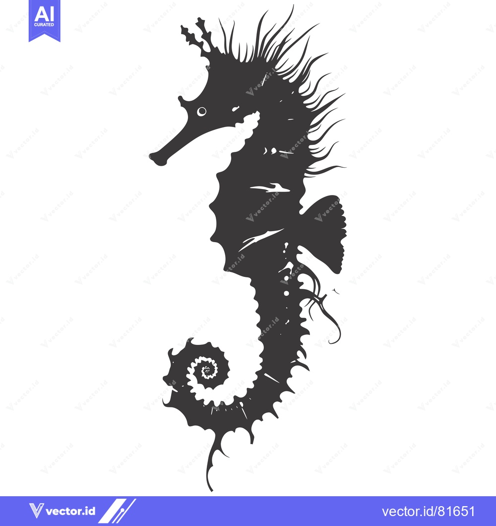 Premium Vector dari Black and white silhouette of a seahorse with intricate details