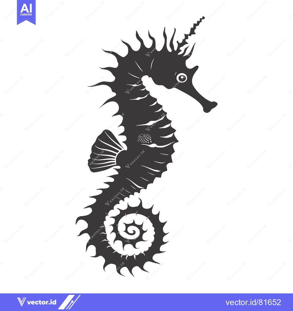 Premium Vector of Black and White Silhouette of a Seahorse with a Crown