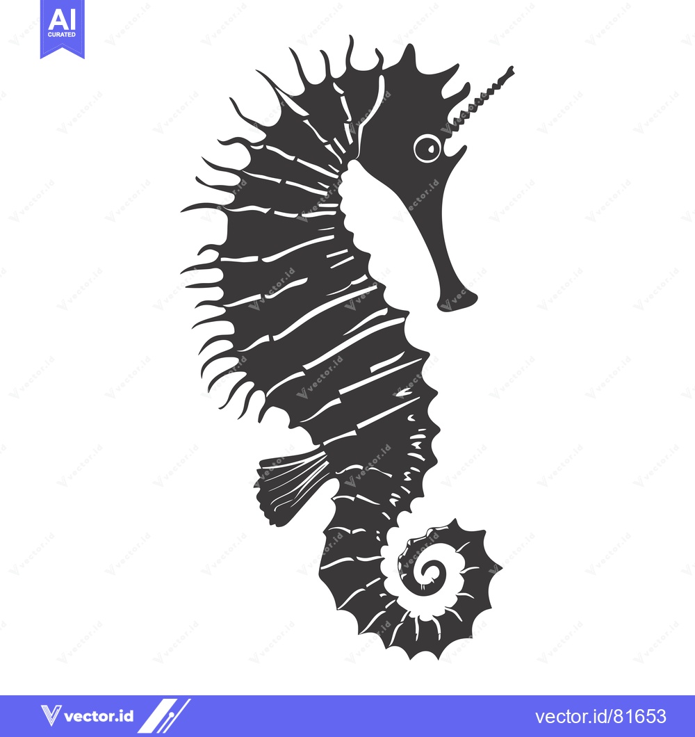 Premium Vector dari Black and White Silhouetted Seahorse with a Spiky Crest and Tail