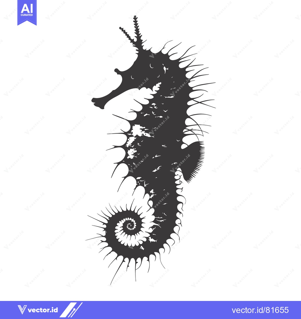 Premium Vector dari A Detailed Silhouette of a Seahorse with Spiky Fins