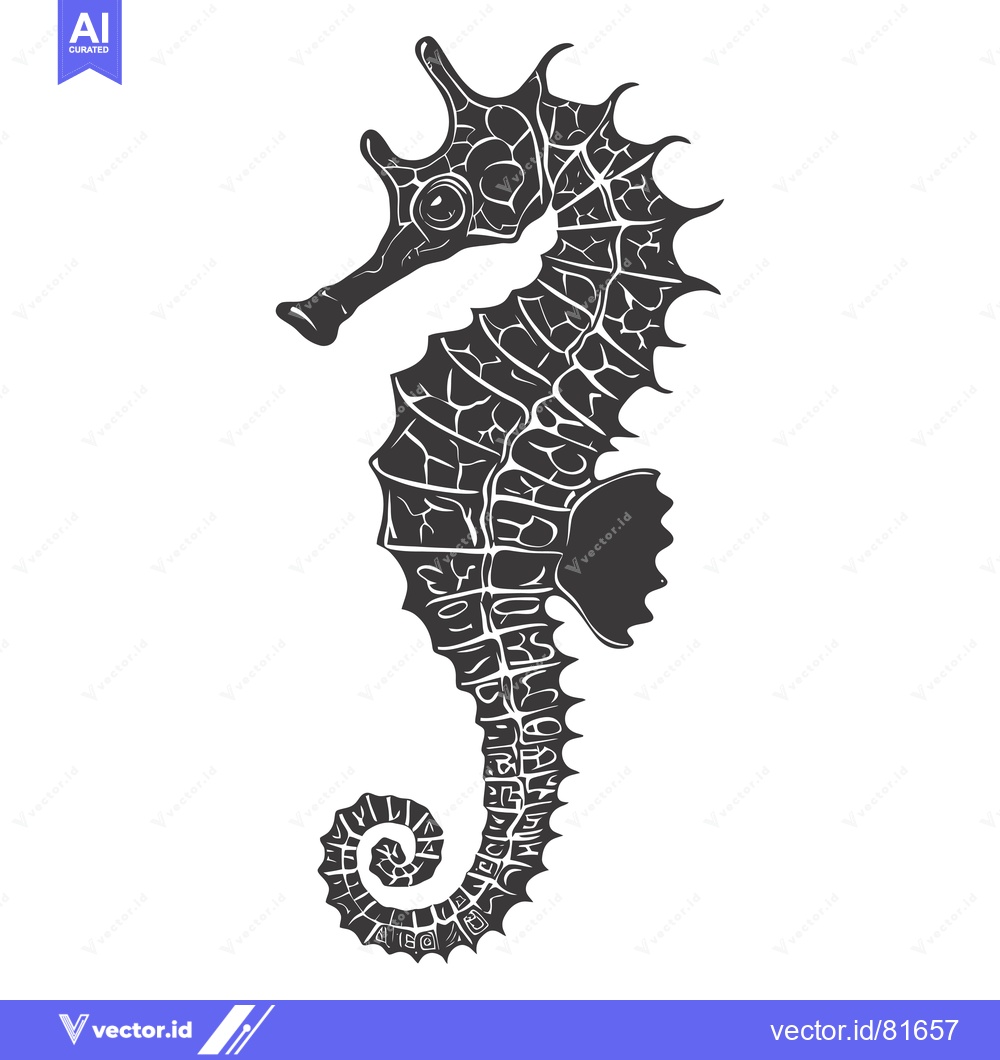 Premium Vector dari Black and White Illustration of a Seahorse with a Detailed Pattern