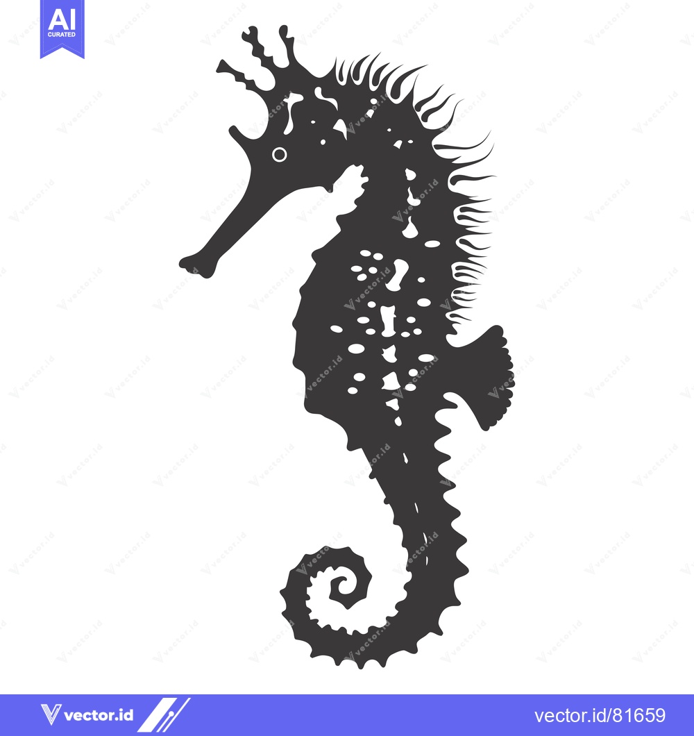 Premium Vector of Black and White Silhouette of a Seahorse with a Spiky Crown