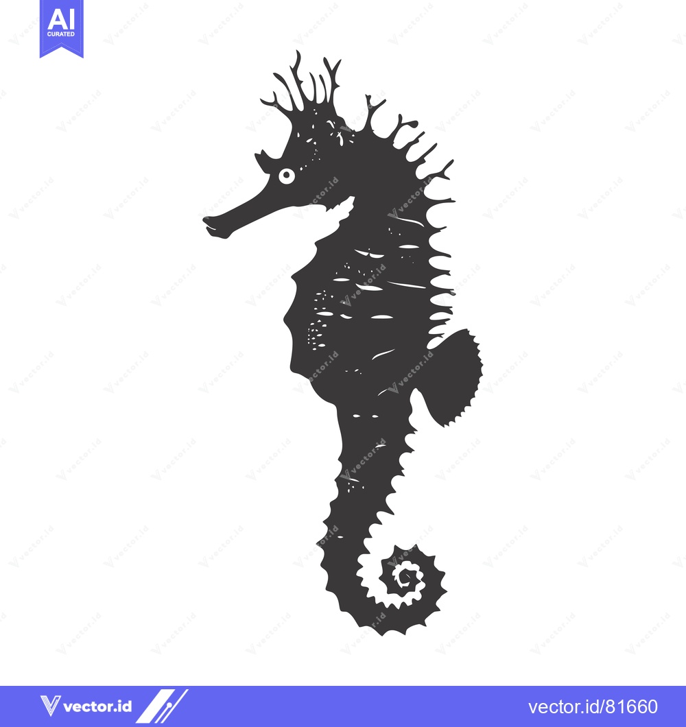 Premium Vector of A Detailed Silhouette of a Seahorse with a Spiky Crest