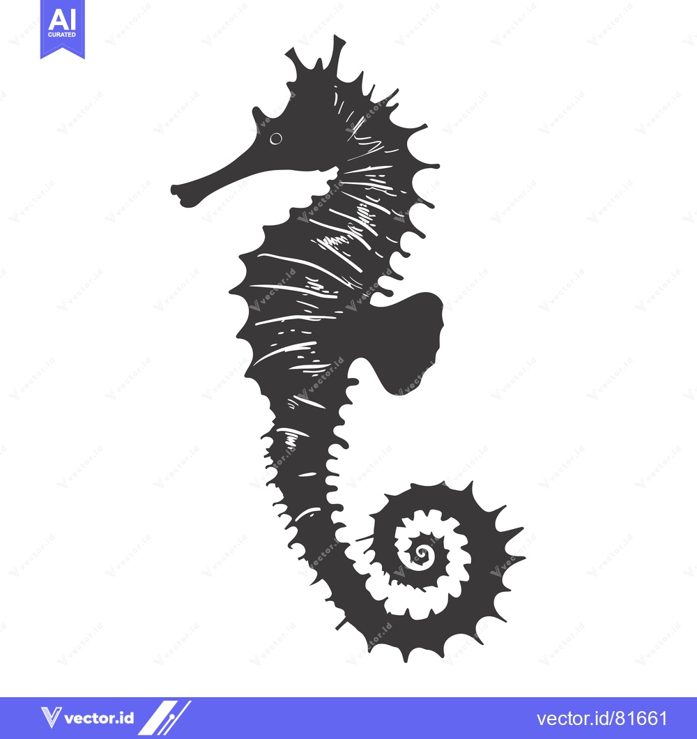 Premium Vector dari Black and White Hand Drawn Illustration of a Seahorse
