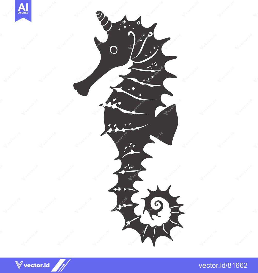 Premium Vector of A Detailed Silhouette of a Sea Horse with a Curved Tail