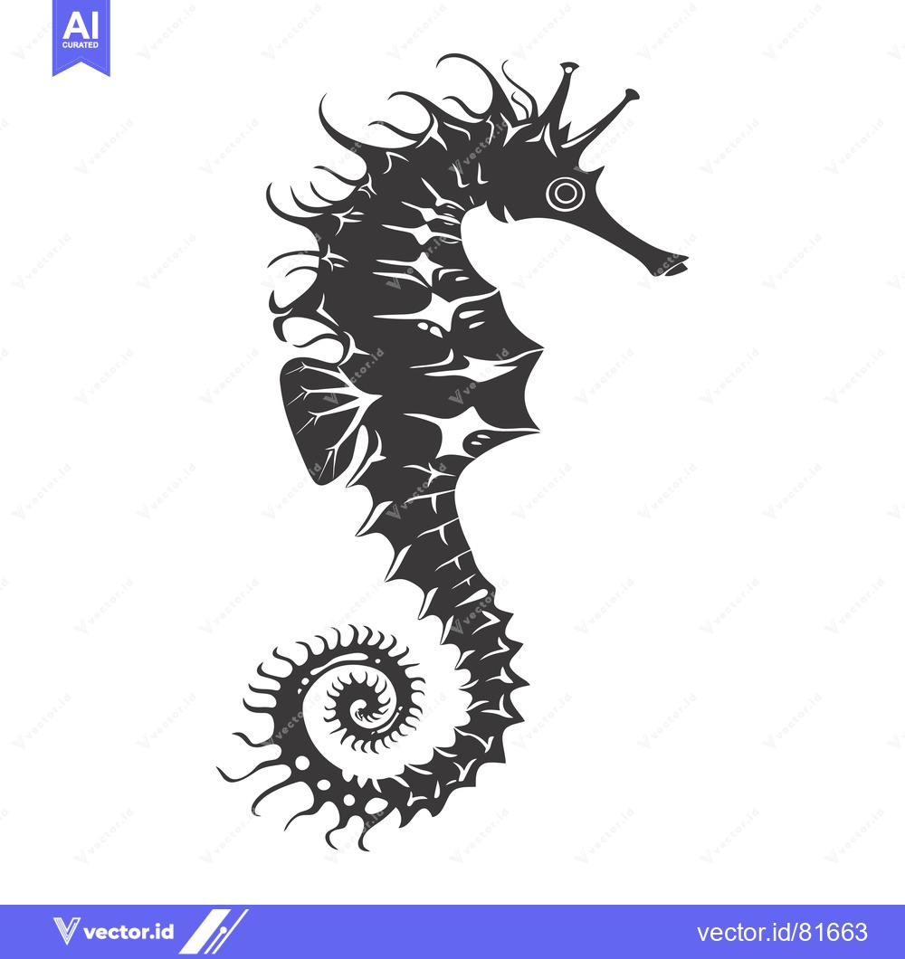 Premium Vector dari A stylized black and white illustration of a seahorse with a curled ta