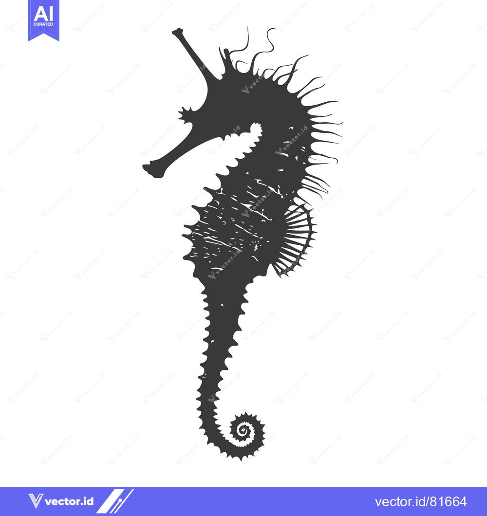 Premium Vector of Black and White Silhouette of a Seahorse