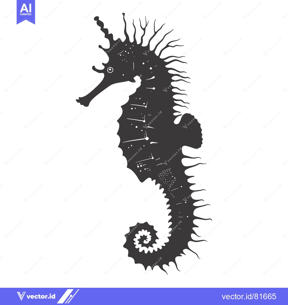 Premium Vector dari A detailed black silhouette of a seahorse with a textured body