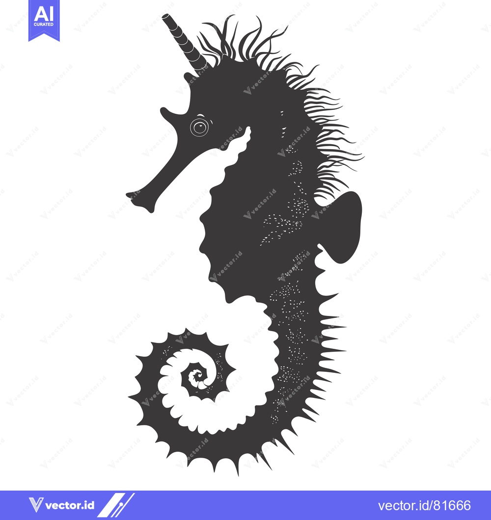 Premium Vector dari Black and White Silhouette of a Seahorse with a Horn
