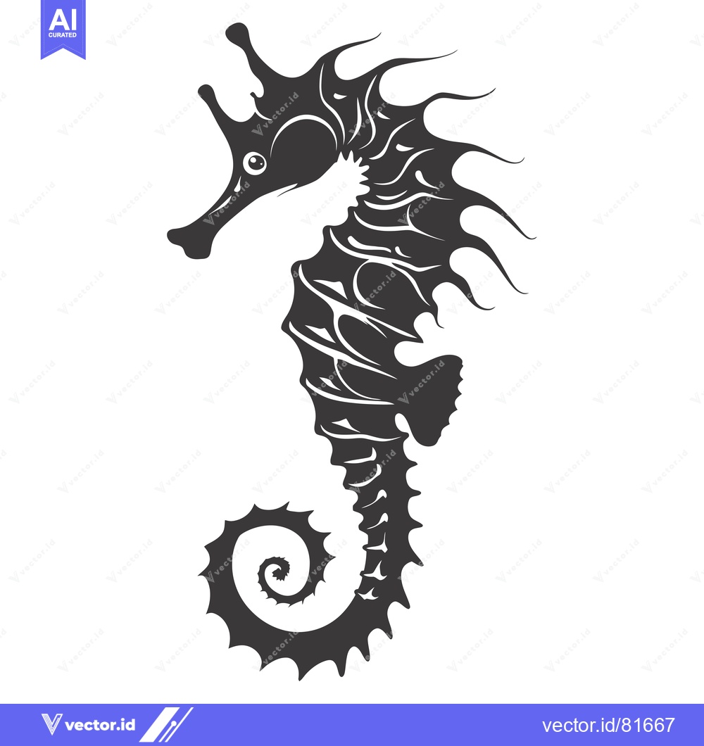 Premium Vector dari Black and White Silhouette of a Seahorse with a Curved Tail