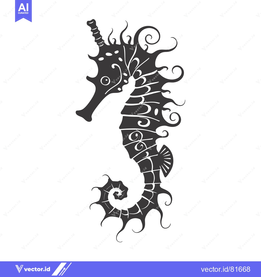 Premium Vector dari Ornate Black and White Seahorse Illustration