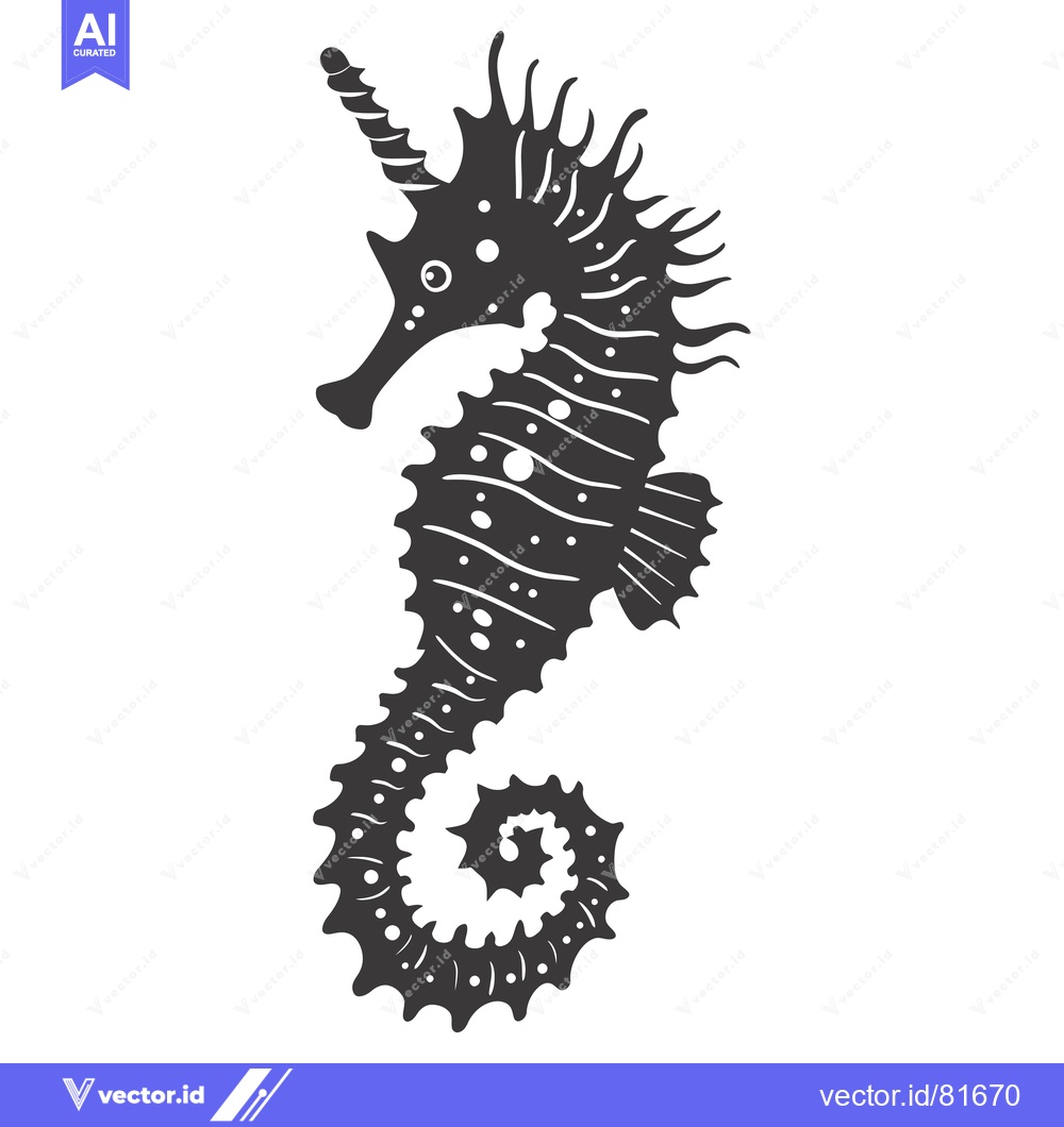 Premium Vector of Black and White Silhouette of a Seahorse with a Spiky Crown