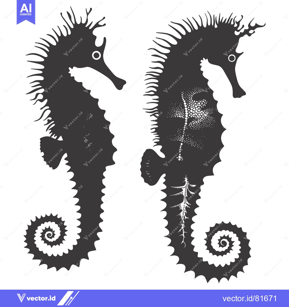 Premium Vector of Two Silhouettes of Seahorses with Detailed Features