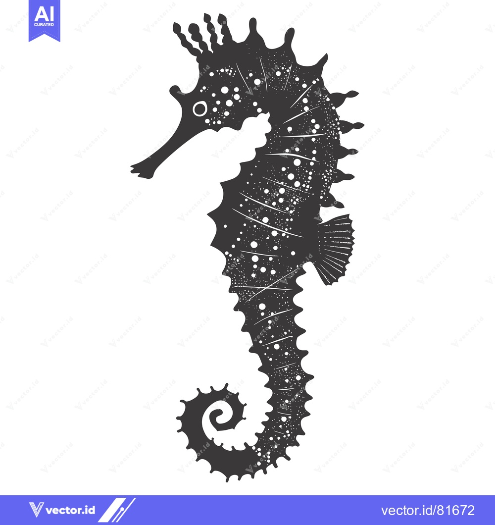 Premium Vector of A Detailed Black and White Silhouette of a Seahorse