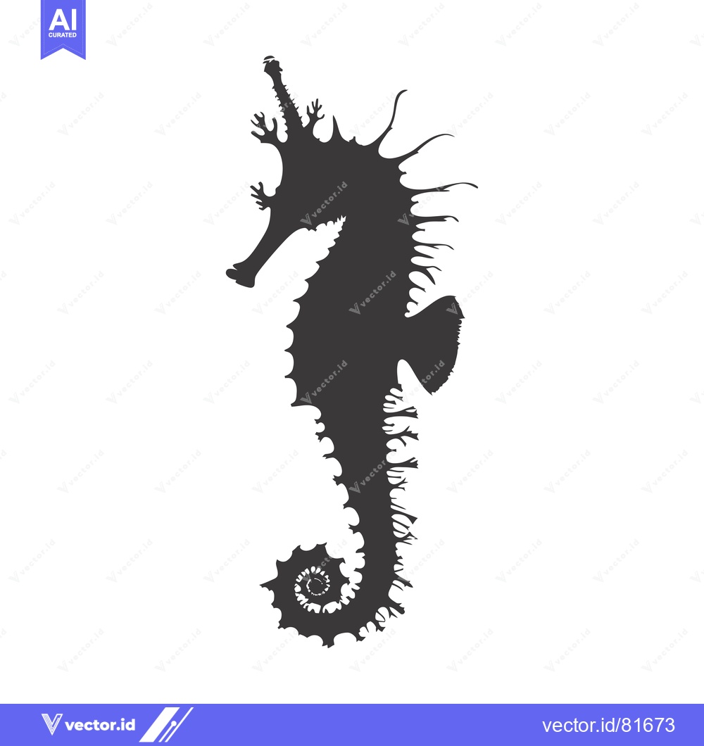Premium Vector of Black and white silhouette of a seahorse with a curled tail