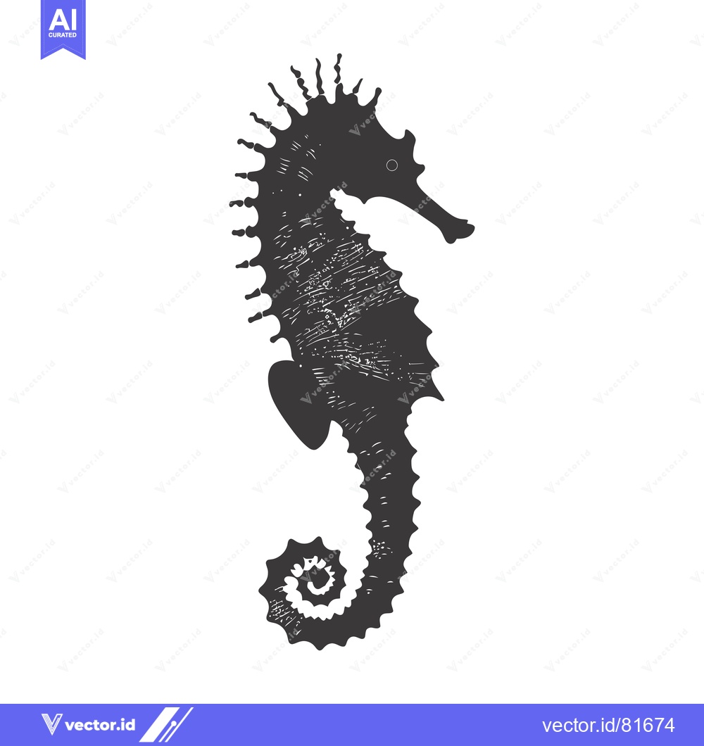 Premium Vector of A Detailed Silhouette of a Seahorse with Finely Drawn Lines and a Dist