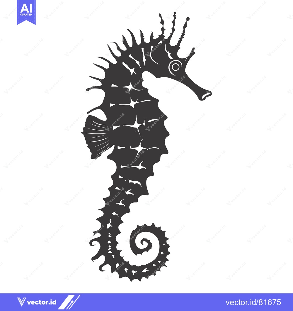 Premium Vector of Black and White Silhouette of a Seahorse