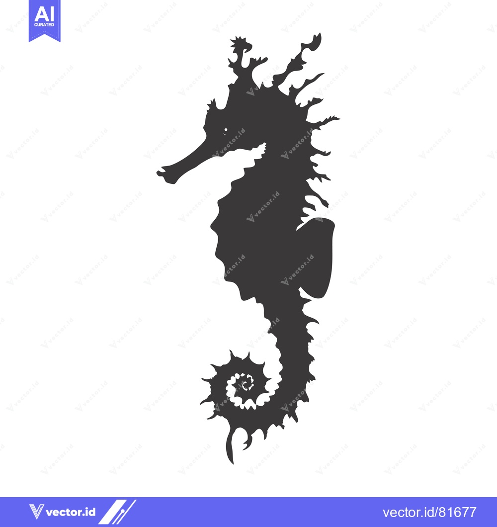 Premium Vector dari A Detailed Black Silhouette of a Seahorse with a Curled Tail