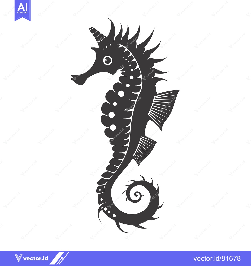 Premium Vector dari Black and White Stylized Seahorse Illustration