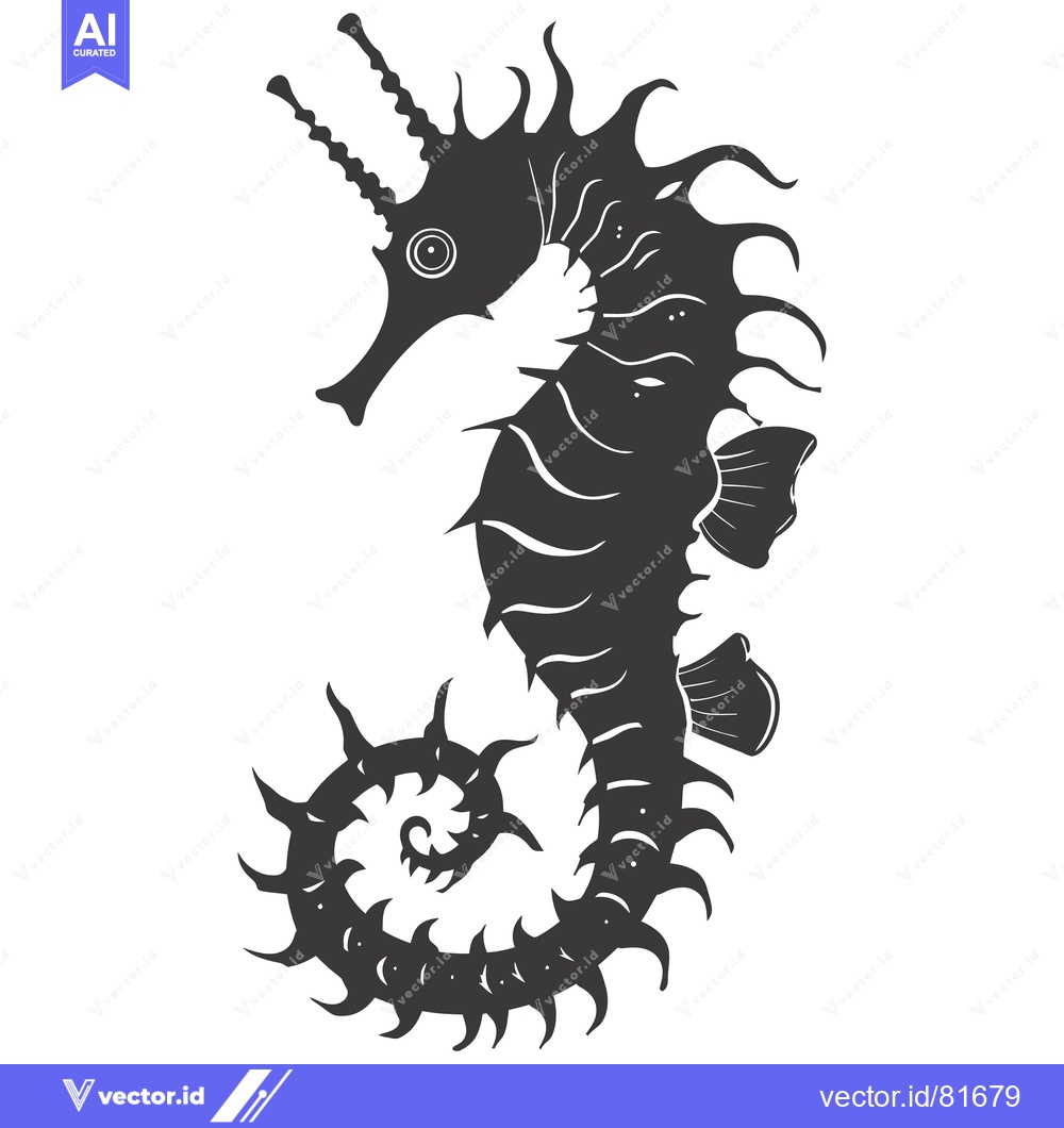 Premium Vector dari Black and White Silhouette of a Spiny Seahorse