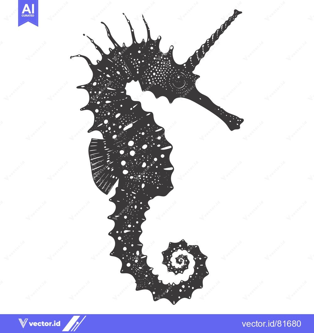Premium Vector of A Black and White Illustration of a Seahorse with a Spotted Pattern