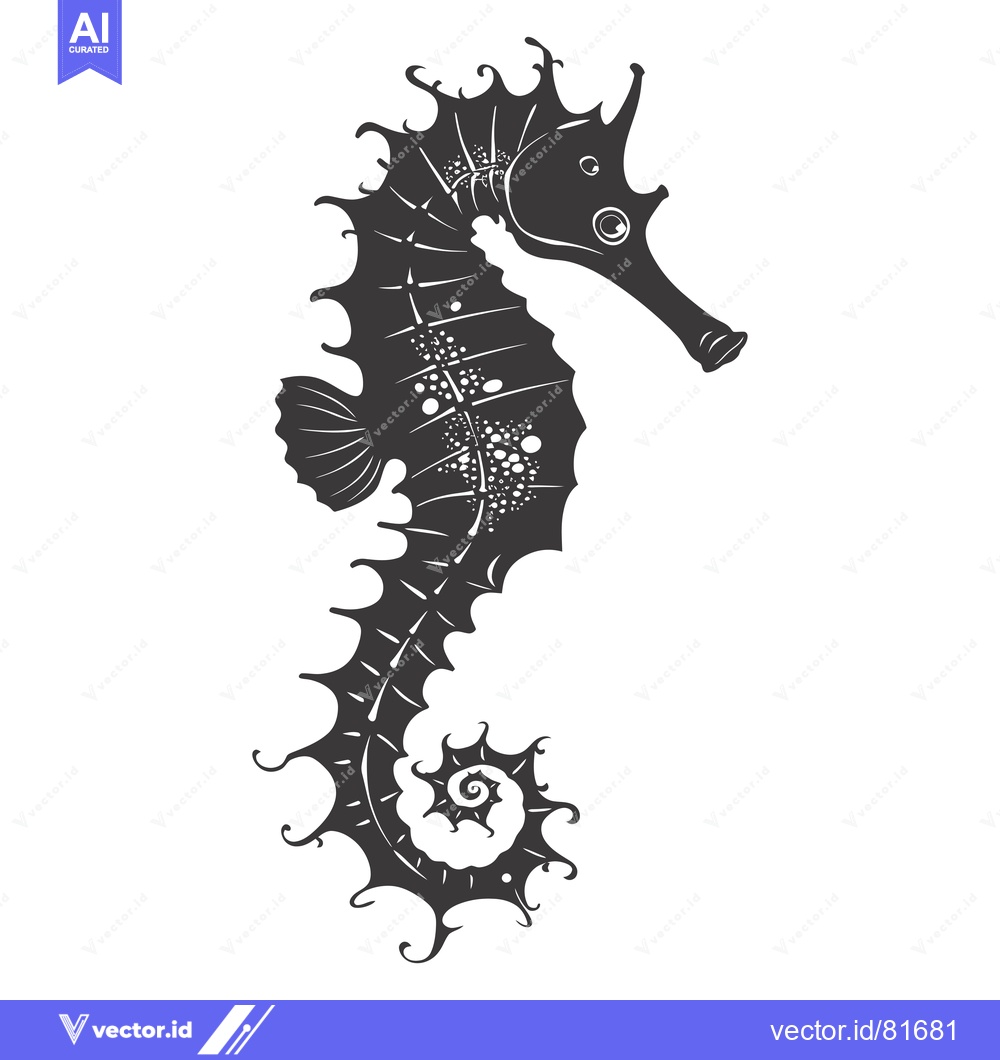 Premium Vector dari Black and White Silhouette of a Seahorse with Detailed Features