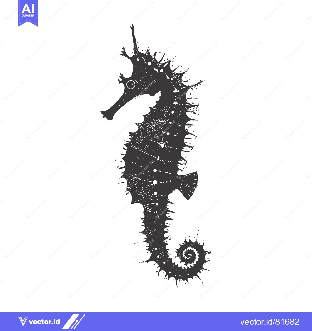 Premium Vector dari Grunge Style Black and White Silhouette of a Seahorse