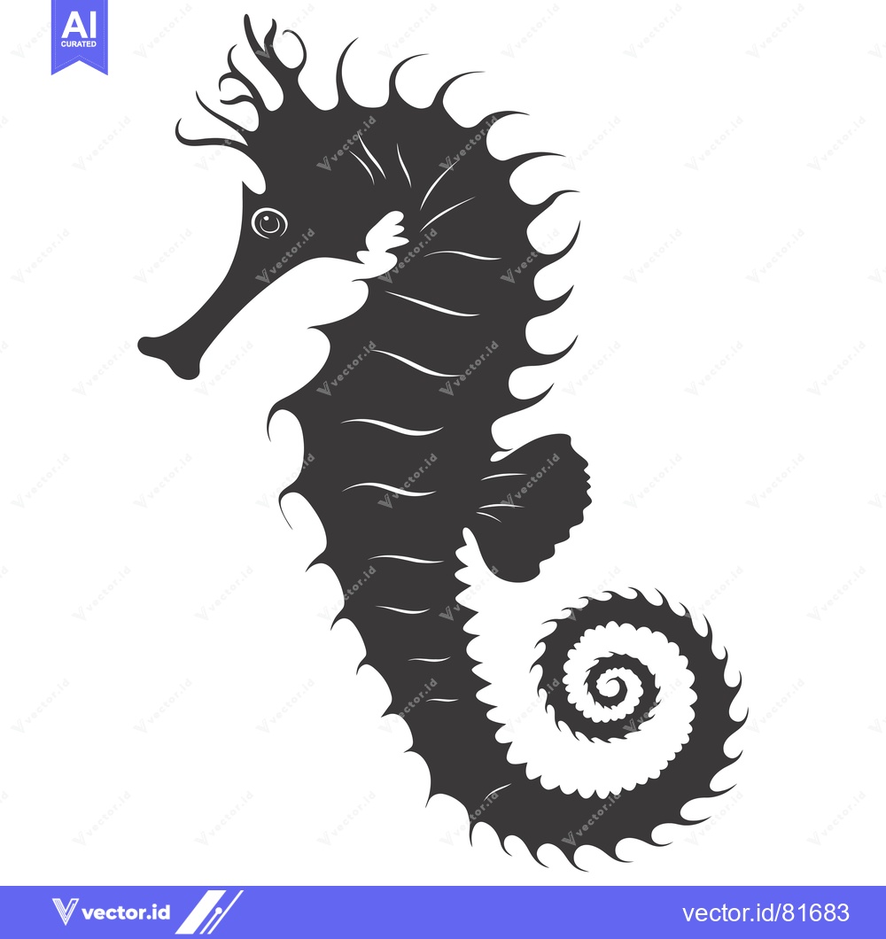 Premium Vector dari A Detailed Silhouette of a Seahorse with Spiky Fins and a Curled Tail