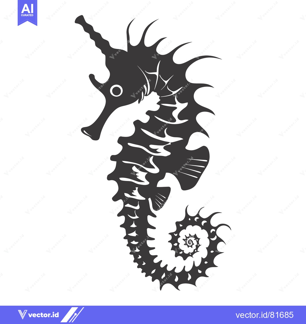 Premium Vector of Black and White Silhouette of a Seahorse with Spines