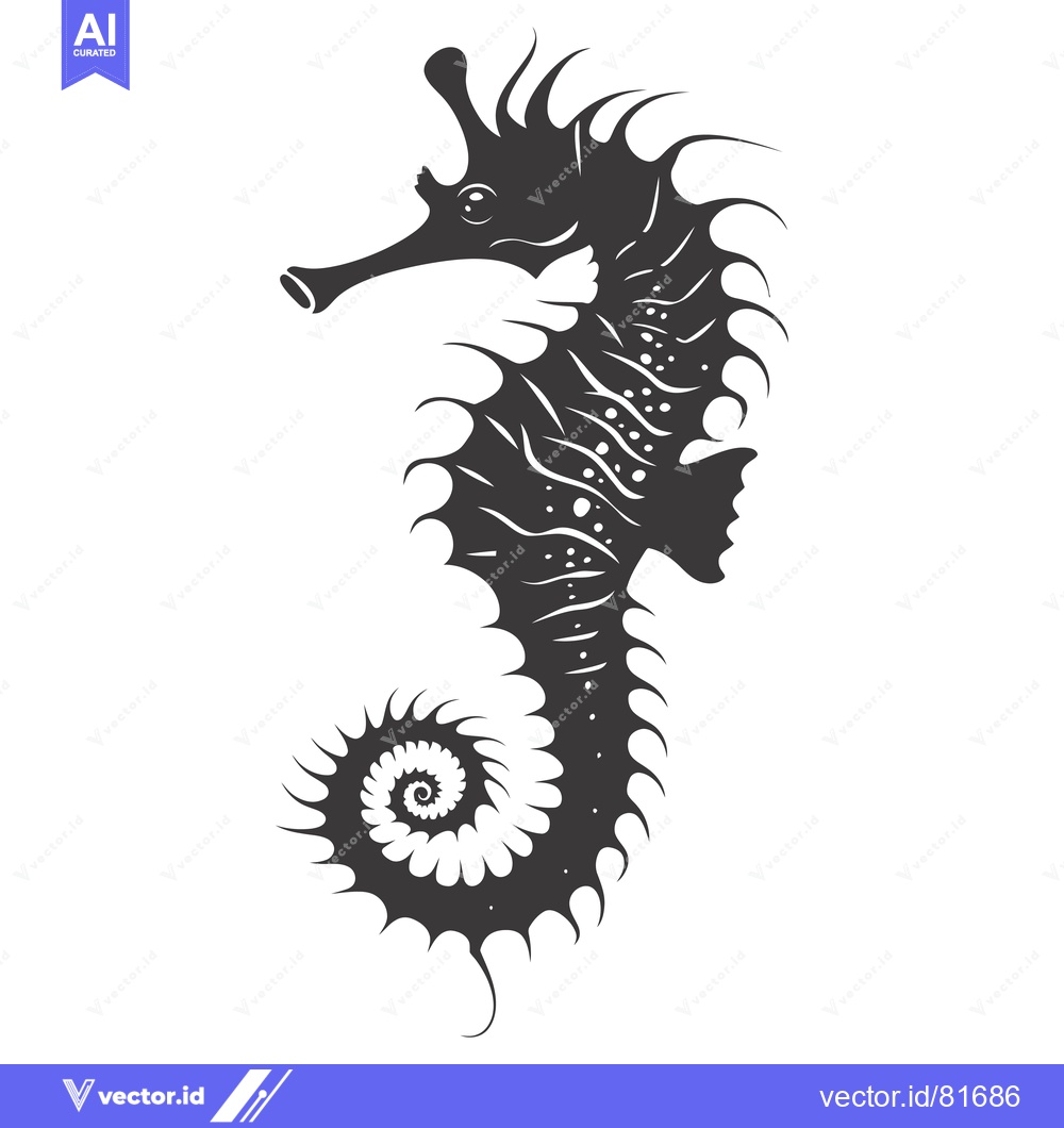 Premium Vector dari A Black and White Stylized Illustration of a Seahorse
