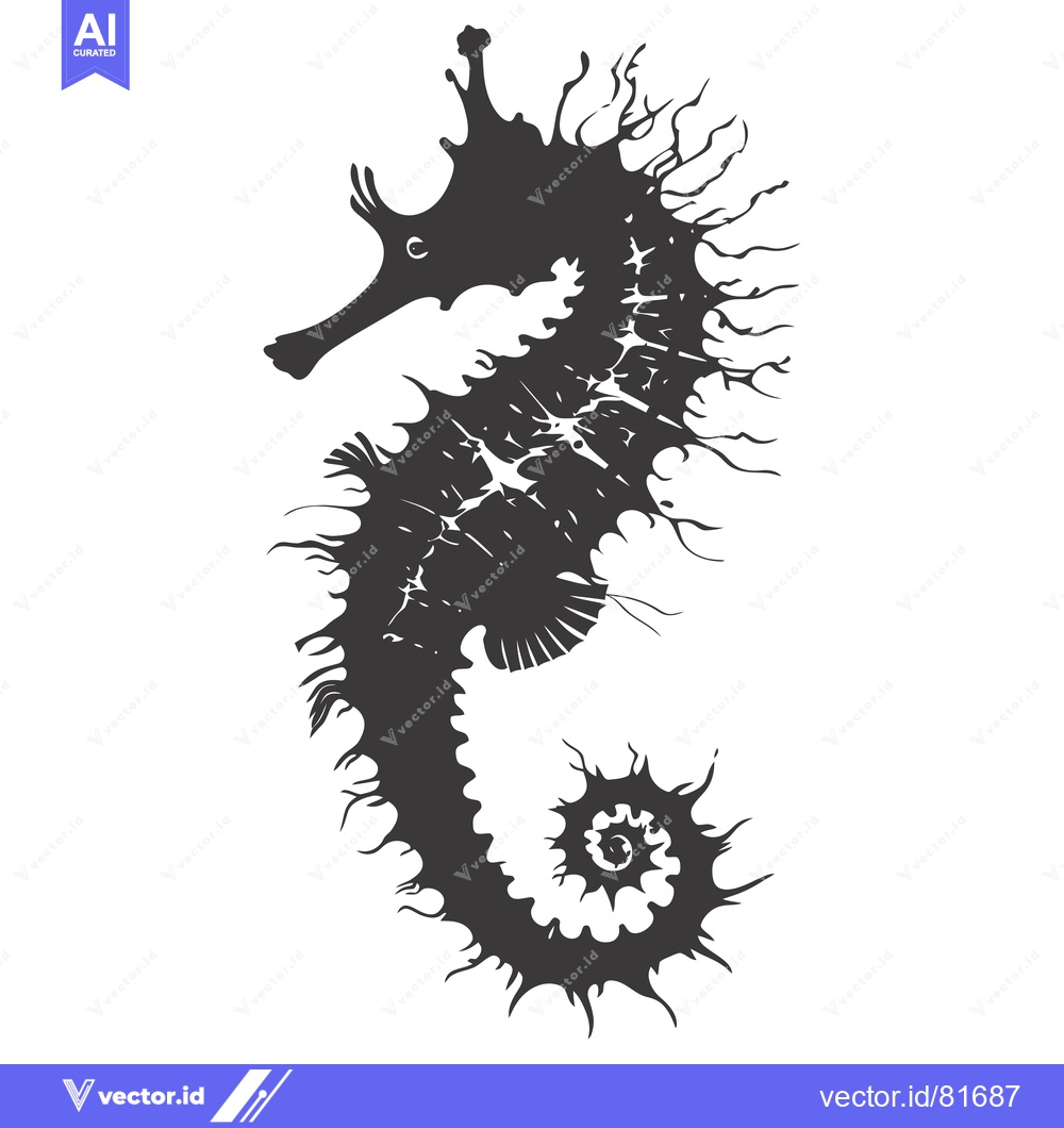 Premium Vector of Silhouette of a Seahorse with Spiky, Detailed Fin Pattern
