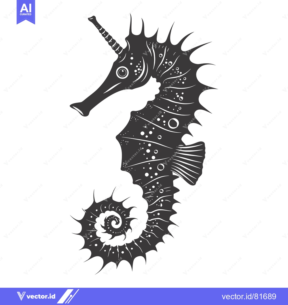 Premium Vector of Black and White Detailed Illustration of a Seahorse