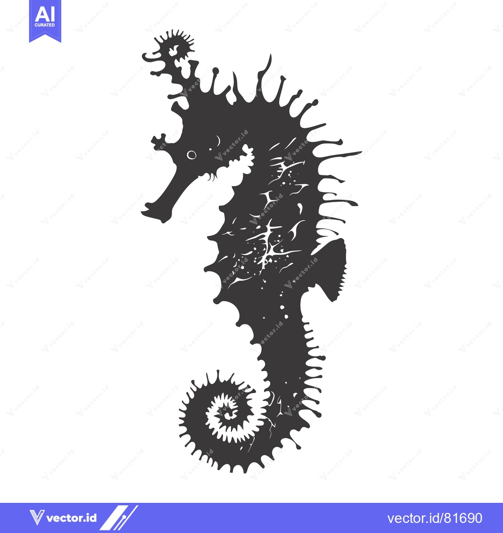 Premium Vector of Black and White Silhouette of a Seahorse with Spiky Fins