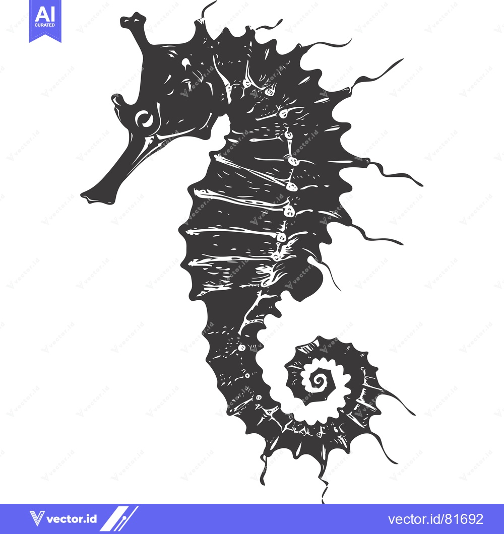 Premium Vector of Hand-drawn black and white illustration of a seahorse