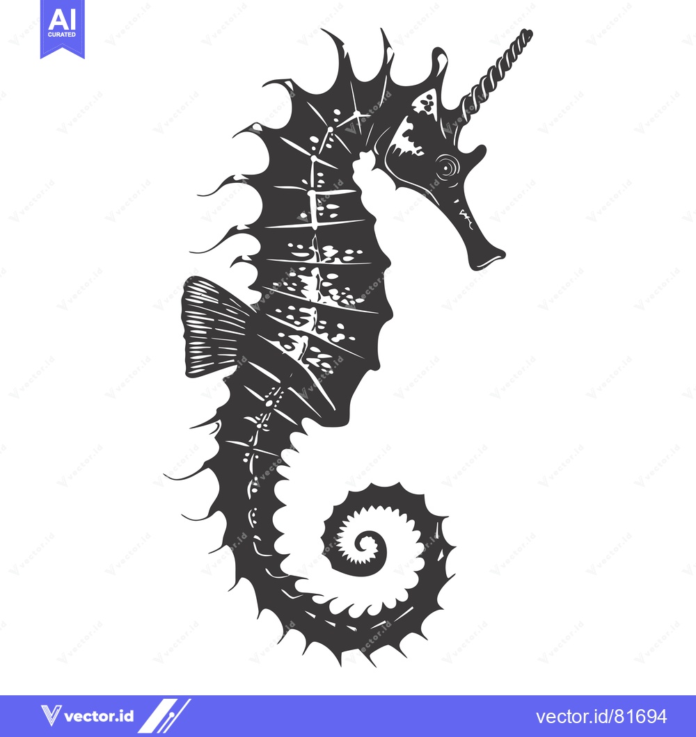 Premium Vector of Black and White Illustration of a Seahorse with a Spiral Tail