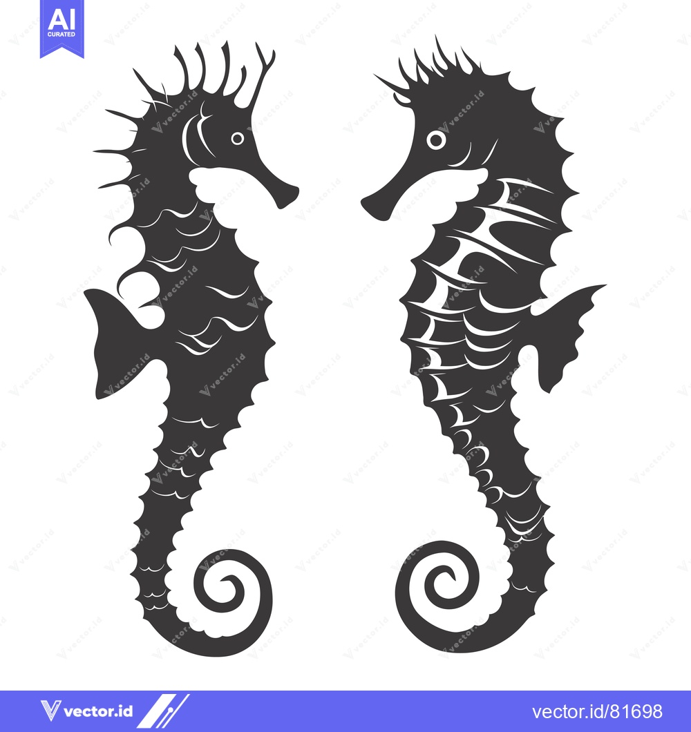 Premium Vector dari Two Black Silhouettes of Seahorses Facing Each Other