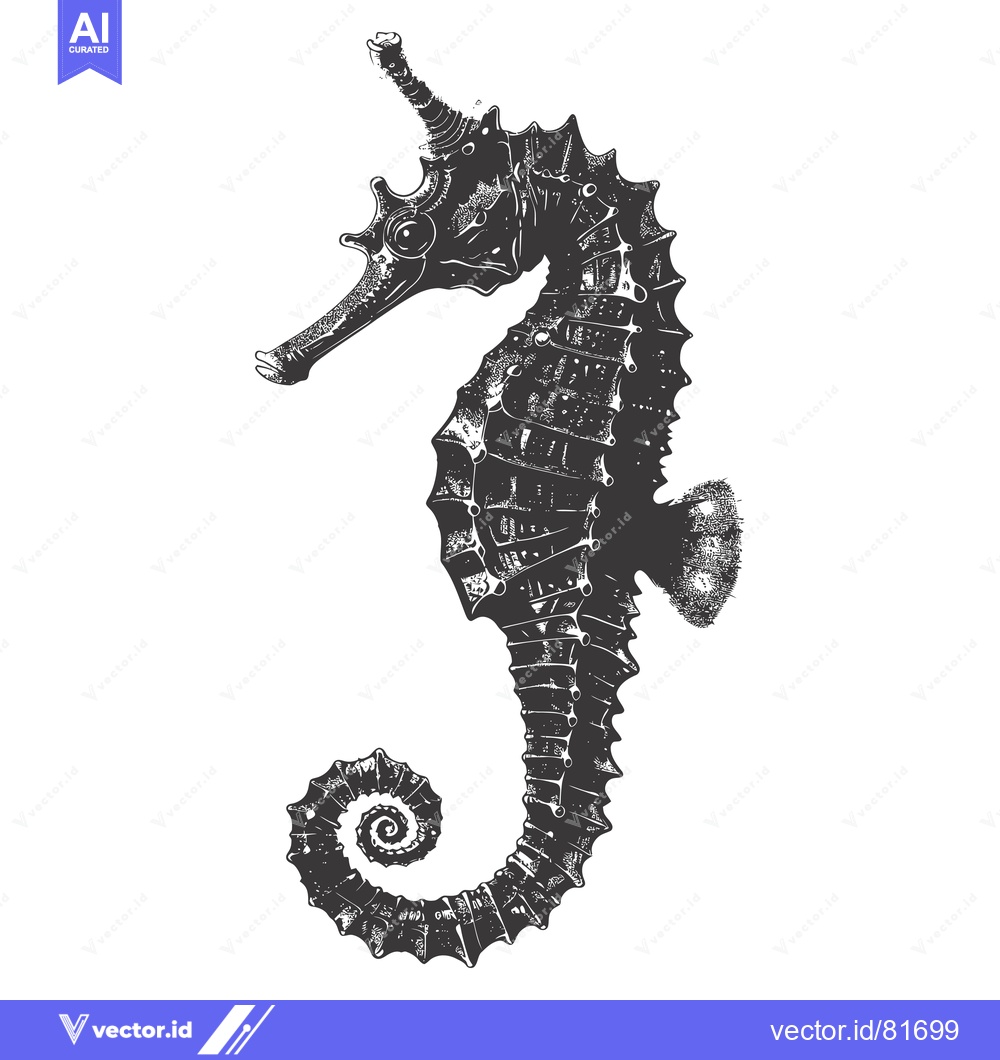 Premium Vector of Detailed Black and White Illustration of a Seahorse