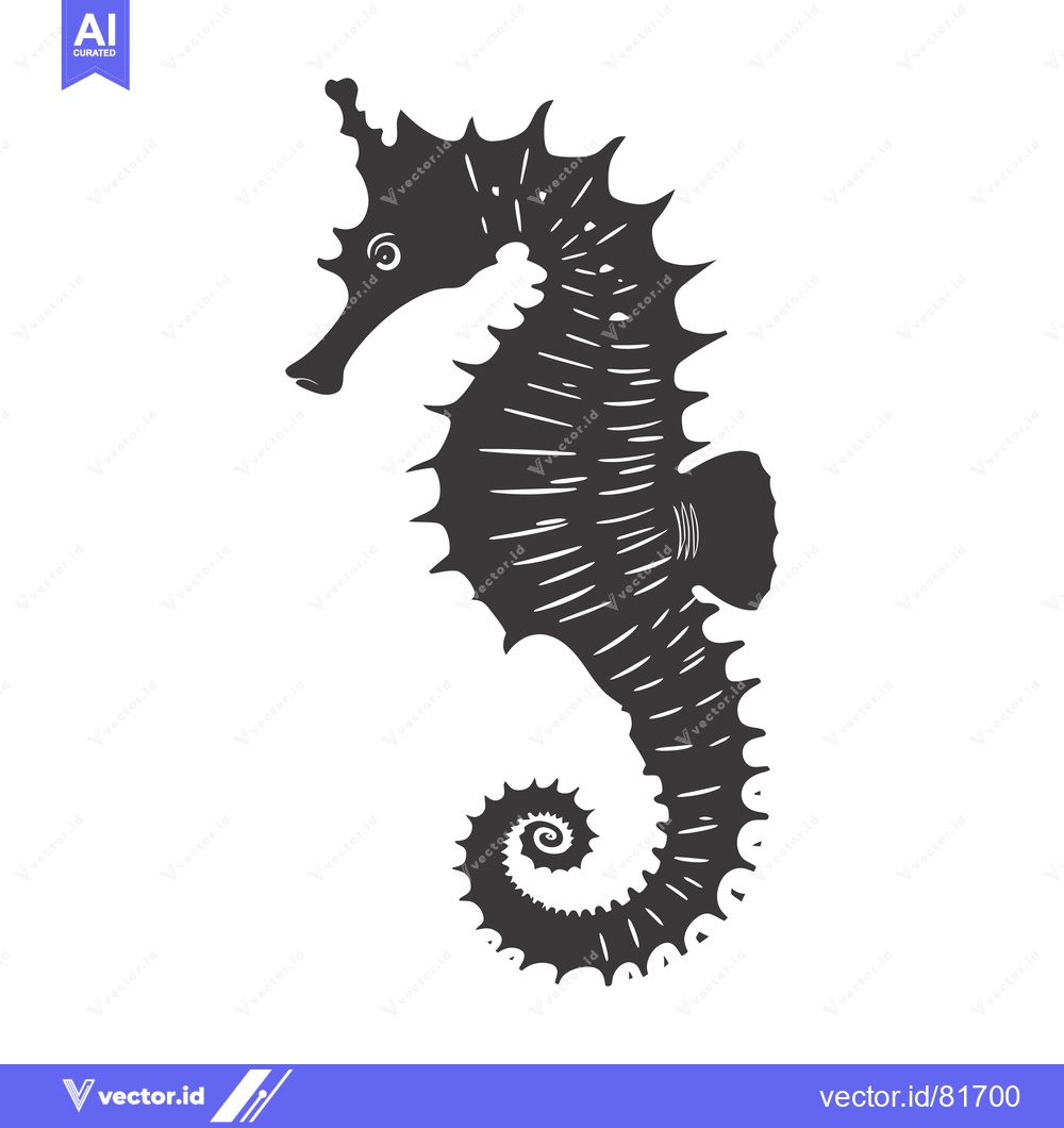 Premium Vector of Black and White Silhouette of a Seahorse