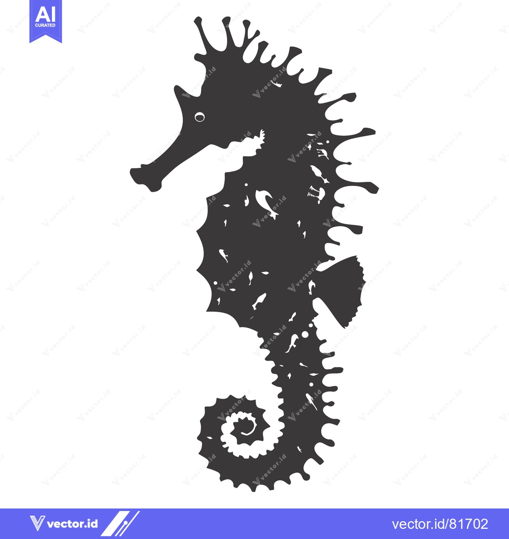 Premium Vector of Black and White Silhouette of a Seahorse with a Detailed Texture