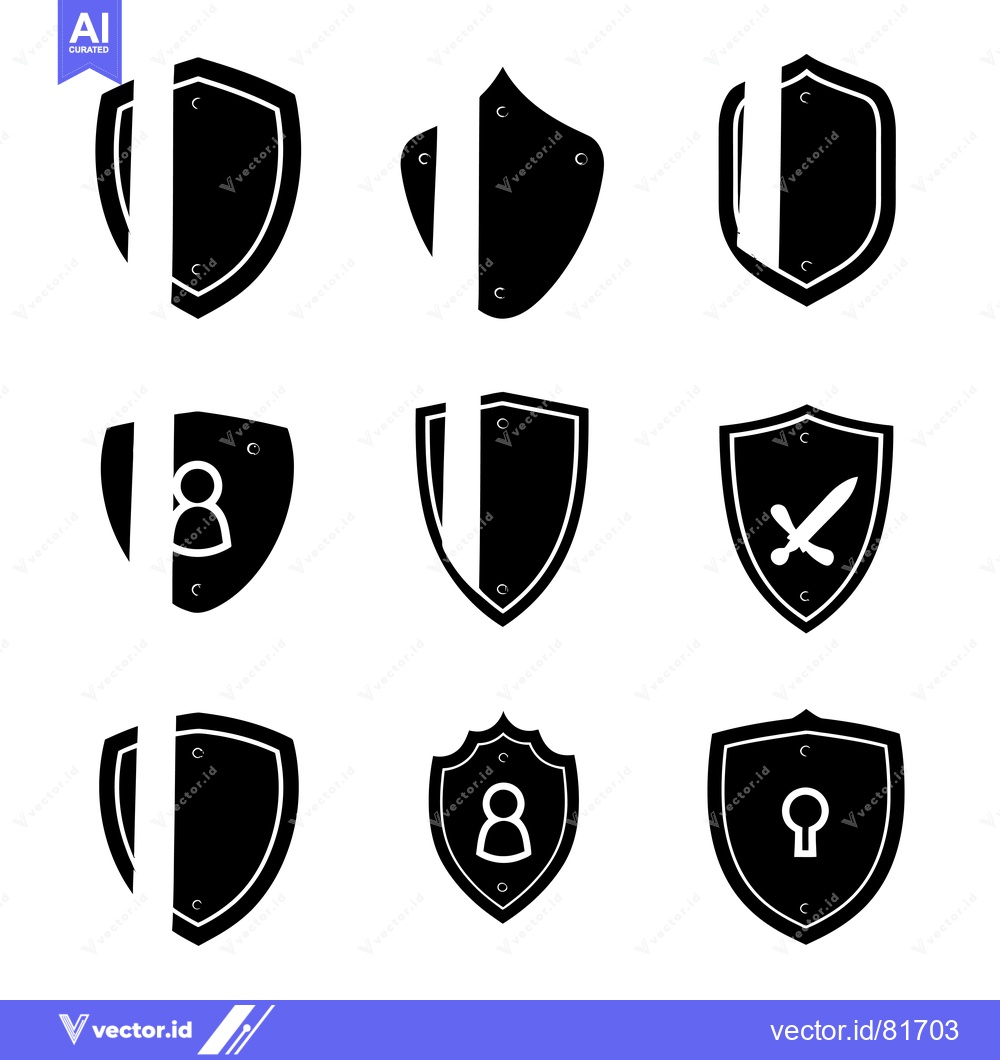 Premium Vector dari Collection of Nine Black and White Shield Icons with Different Symbols