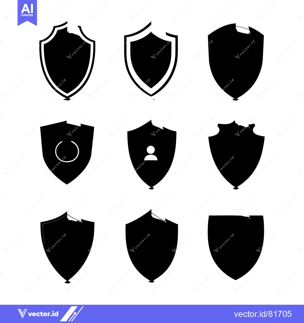 Premium Vector of Nine Black Shield Icons with Different Damage and Features