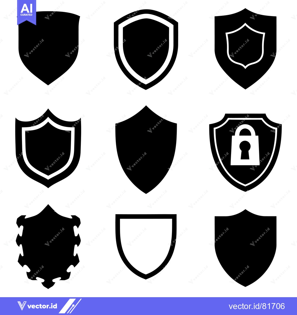 Premium Vector dari Nine Black and White Shield Icons with Different Shapes and Details
