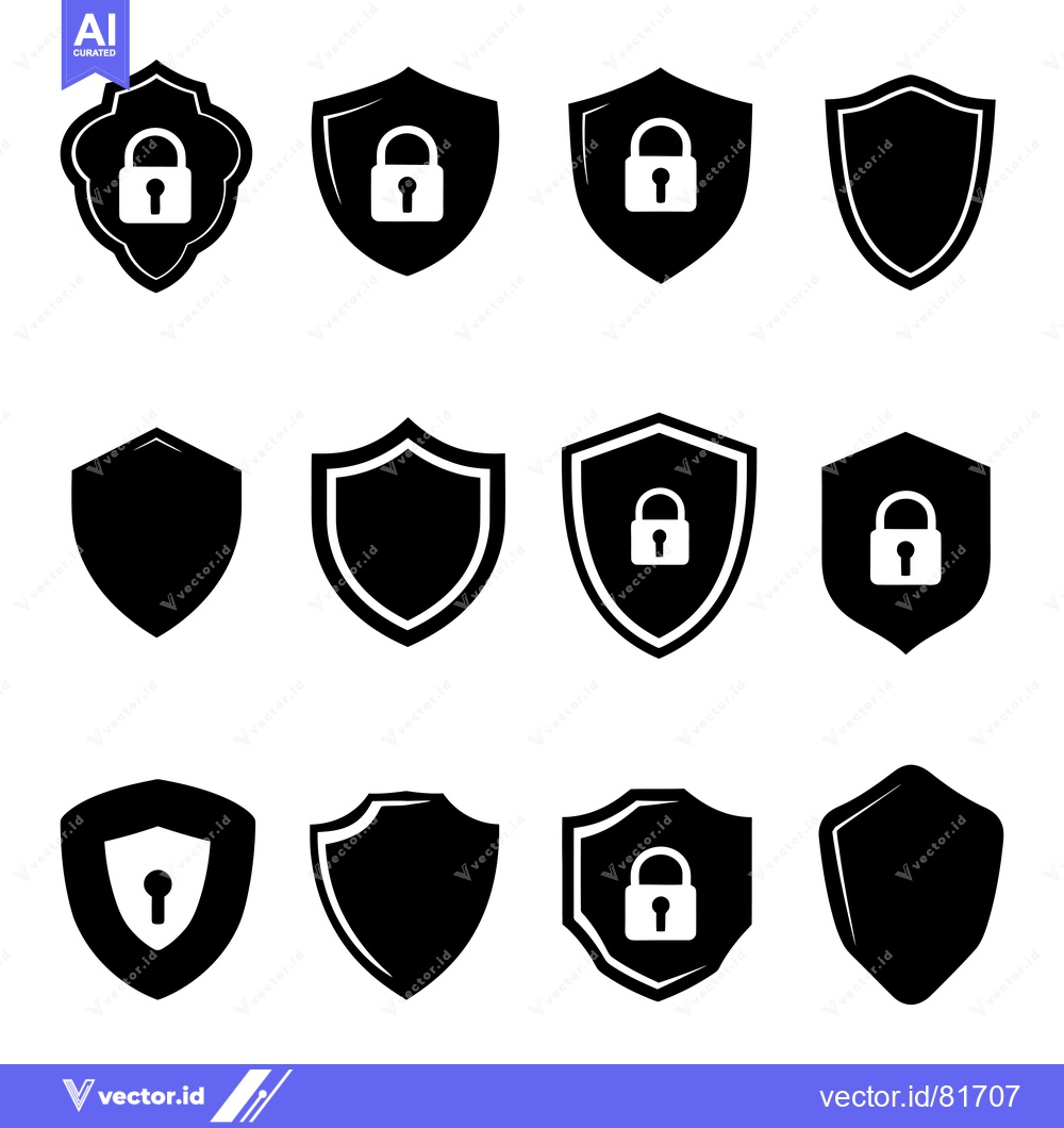 Premium Vector dari A Set of Twelve Black and White Shield Icons Featuring Padlocks